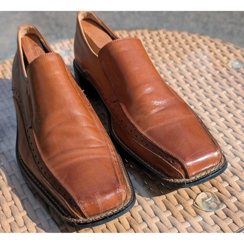 Old Money Quiet Luxury Stacy Adams Danton Cognac‎ Leather Loafers Men's 10.5